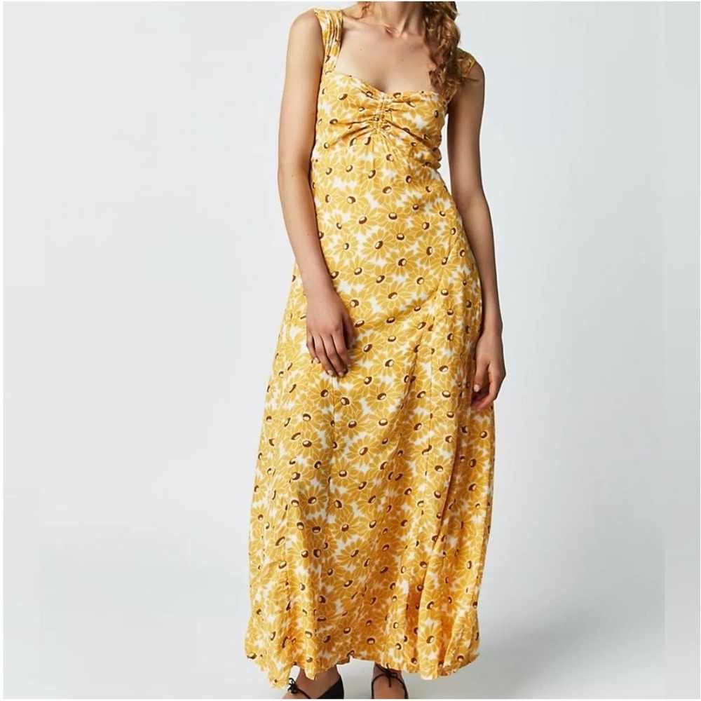 Free People Rosalee Maxi Dress Size XS Yellow Floral‎ Summer Boho Vacation